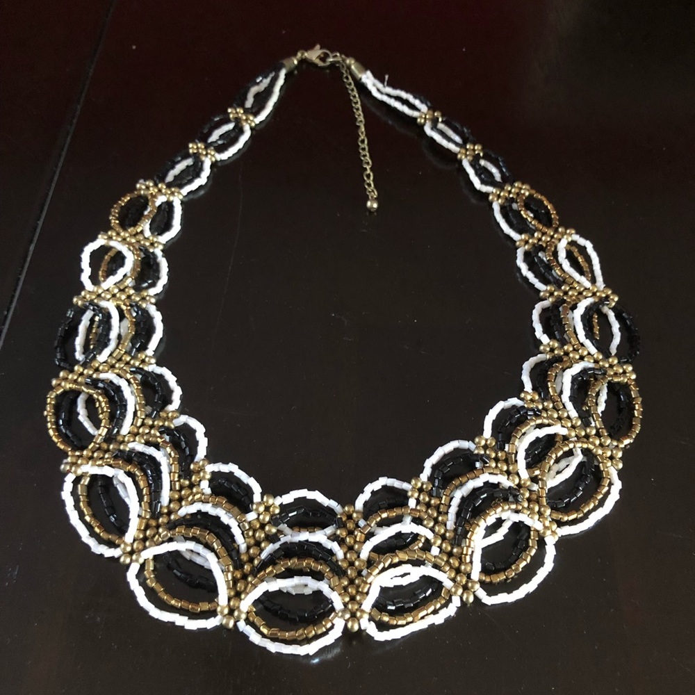Black white gold beaded necklace